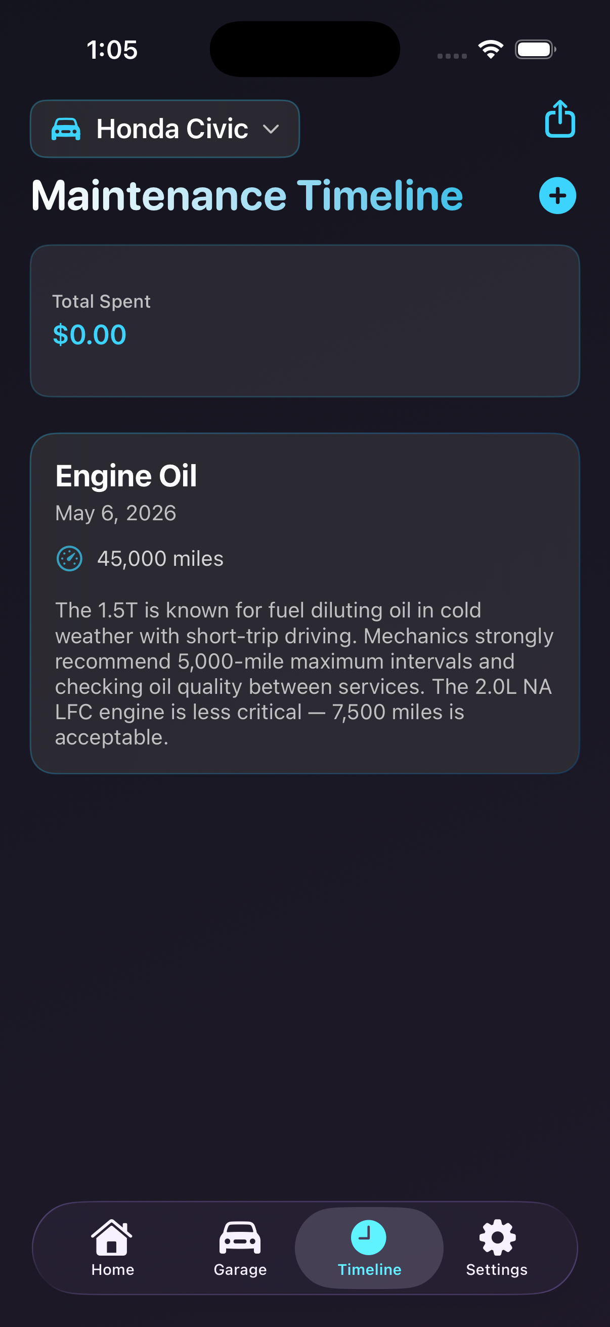Miles timeline view that becomes the basis of the exported PDF